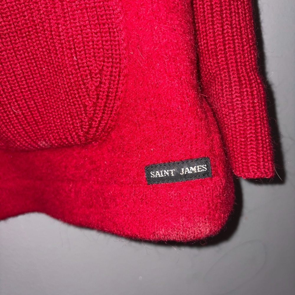 Saint James Red Cardigan virgin wool Sweater old money quiet luxury France - Picture 4 of 8